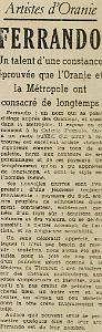 AUGUSTIN FERRANDO 1880-1957 (14) L'Echo d'Alger 07 novembre 1953